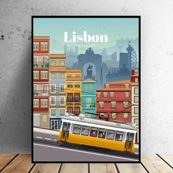 Kelionės į Lisabonos Drobės Kelionės plakatas Sienos Menas Nuotraukas Kambarį Namų Dekoro be Rėmelio