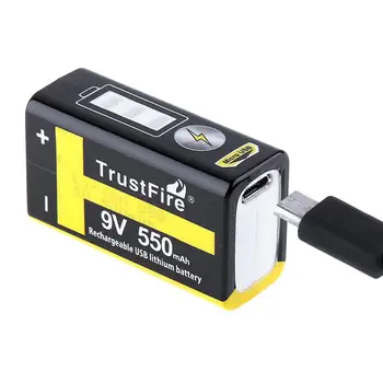 TrustFire 550mAh 9V Baterijos Įkrovimo USB Ličio Baterija su Saugos Vožtuvas LED Indikatorius Multimetras Mikrofonas
