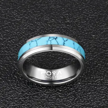 POYA VOLFRAMO Žiedas Turkio spalvos Apdaila Vestuvių Juostoje Vyrų Beveled Kraštai Comfort Fit