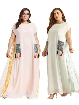 2021 Abaja Ilgai Pavasarį Moterų Ponios Suknelės Didelis Plius Dydis Mados Elegantiškas Siūlės Siuvinėjimo Ramadanas Akių Maxi Suknelė