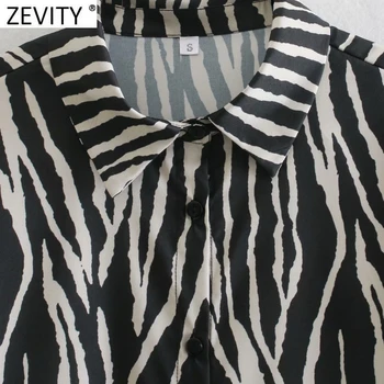 Zevity 2021 Moterų Gyvūnų Modelio Spausdinimo Atsitiktinis Smock Palaidinė Office Ponios Pasukite Žemyn Apykaklės Marškiniai, Elegantiškos Retro Blusas Viršūnes LS7504