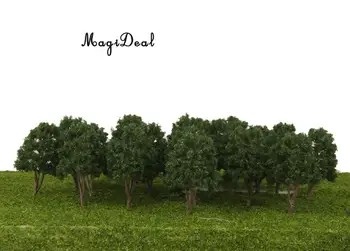 MagiDeal 20Pcs/Pak Tamsiai Žalia Modelis Medžių N Masto Traukinio Parko Geležinkelio Geležinkelio Maketas Wargame Dekoracijos Scena Diorama Žaislai 7.5 cm