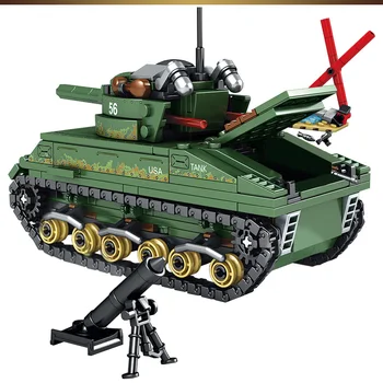 2020 m. JAV M4 Sherman Tankas Blokai WW2 Bakas Karinės įrangos pardavimas, biuro įrangos Miesto Policijos Armijos Kareivis Ginklas Plytų Žaislai, Vaikų