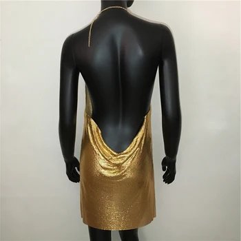 2020 Seksualus Clubwear Backless China Trumpa Suknelė Moterims Kokteilis Metallic Akių Panaudoti Kūno Grandinės Klubas Suknelė