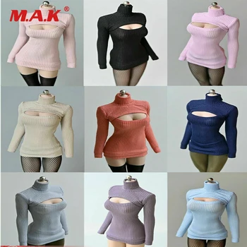1/6 moterų kareivis modelis atidaryti krūtinės megztinis ilgomis rankovėmis megzti drabužiai Tinka 12