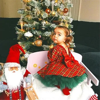 Kalėdų Šalis Princesė Dress Kūdikių Mergaitės, Ilgomis Rankovėmis Suknelę, Blizgančiais Lankas Mazgas Nėrinių Tutu Sukneles Vaikams, Suknelės Kalėdos Drabužiai