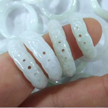 Didmeninė Aukštos Kokybės Natūralių Birmos Jade Baltas Žiedas Papuošalai Fine Jewelry Ranka raižyti tuščiaviduriai Pasisekė Saugos Žiedas Papuošalai