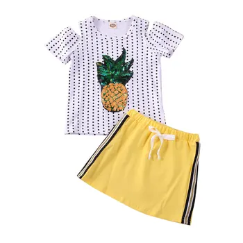 Mergina Drabužius 2020 Bamblys Kūdikiui Baby Girl China Ananasų Top marškinėliai +Mini Sijonas 2vnt Apranga 2-6Y