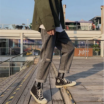 Vyrų Kankina Laisvi Džinsai 2020 Vyrų Harajuku Streetwear Hip-Hop Harlan Kelnes Kpop Šviesą Negabaritinių Džinsinio audinio Kelnės Prarasti Poilsiu