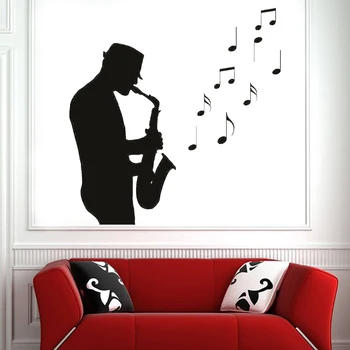 Džiazo Saksofono Muzikantas Siena Lipdukas Vinilo Sax Vyras Muzikos Pažymi Kambarį Miegamojo Sienos Lipdukas Nuimamas Menas, Sienų Dekoras Z249