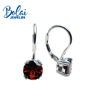 Bolaijewelry,natūralus raudonasis granatas turas 7.0 mm 3ct brangakmenio tabaluoti auskarai 925 sterlingas sidabro bauda papuošalai moterims, kaip Kalėdų dovana