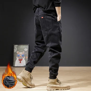 Japonijos Vintage Mados Vyrai Jeans Black Spliced Dizaineris Džinsinio Krovinių Kelnės Streetwear Hip-Hop Poilsiu Pločio Kojų Baggy Kelnės