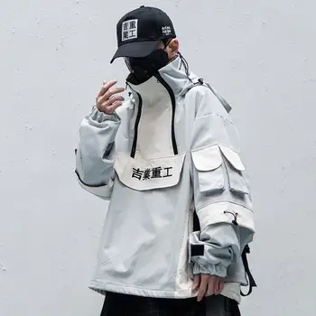 11 BYBB TAMSU Kratinys Hip-Hop Streetwear Hoodies Vyrų 2020 Spalvos Bloką Mulit Kišenės Harajuku Japonijos Gobtuvu Striukės, Paltai