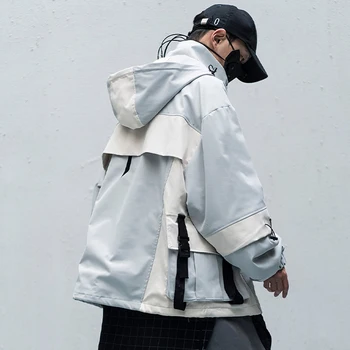 11 BYBB TAMSU Kratinys Hip-Hop Streetwear Hoodies Vyrų 2020 Spalvos Bloką Mulit Kišenės Harajuku Japonijos Gobtuvu Striukės, Paltai