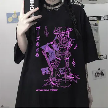 Gotikos Moterų Tee Estetinės Prarasti Moterys T-shirt Punk Tamsiai Grunge Streetwear Ponios gotikos Top marškinėliai Harajuku Drabužius y2k 2021