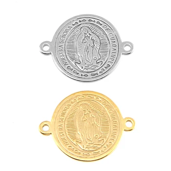 Our Lady 2 Kilpos jungtis virgen de guadalupe mažas pakabukai aukso spalvos medalis žymas, apvalus, Nerūdijančio Plieno Pakabukas 10vnt