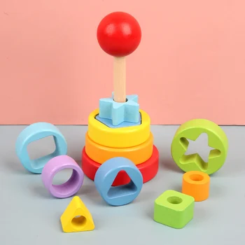 Kūdikių Montessori Mediniai Žaislai Vaivorykštė Blokai Vaikai Mokosi Vaikai Muzikos Barškučių Grafika Spalvinga, Medinių Blokų Švietimo Žaislas