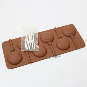 6 ertmių 24*9.5 cm besišypsančio veido formos šokolado pelėsių saldainis popsicle ledų formeles su plastiko lazdelės 
