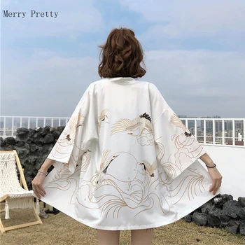 Juoda Balta Animacinių filmų Spausdinti Cardigan Palaidinė Ir Viršūnių Moterų kimono Ilgai Palaidinės 2020 Metų Vasaros Japonija Stiliaus Mergina Nėrinių Marškinėliai
