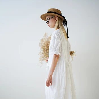 Imakokoni originalaus dizaino burbulas rankovės išsiuvinėtu ilga suknelė Japonijos padengti mėsos sijonas moterų vasaros 203029