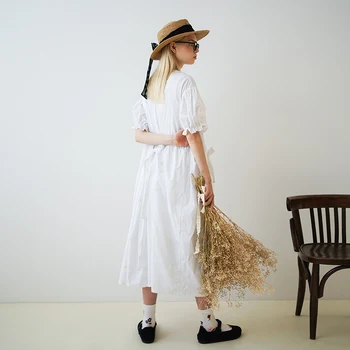 Imakokoni originalaus dizaino burbulas rankovės išsiuvinėtu ilga suknelė Japonijos padengti mėsos sijonas moterų vasaros 203029
