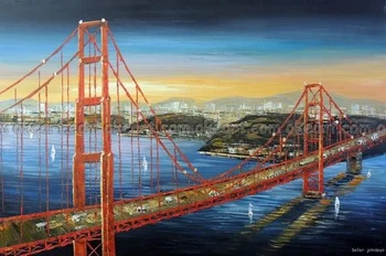 Rankomis dažyti Aukso Vartų Tiltas Puikus Apelsinų Saulėtekio San Francisko Įlankos Naftos Tapyba nemokamas pristatymas Aukštos kokybės