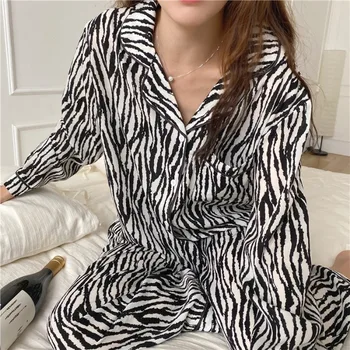 CAIYIER Moterų Meilė Širdies Spausdinti Pink Leopard Pižama Nustatyti Moterų Zebra ilgomis Rankovėmis Sleepwear Megztinis Mergaitėms Žiemos Laisvi Namų Drabužiai