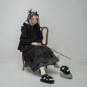 Imakokoni originalaus dizaino juodos polka dot trimatis kartus sijonas Japonijos plonas sijonas moterų vasaros 203000