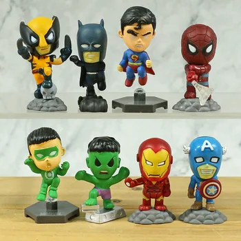 Marvel Keršytojas Superherojai Kapitonas Amerikos Hulk X-men žmogus-Voras Mini PVC Veiksmų Skaičius, Žaislai, Lėlės 8pcs/set