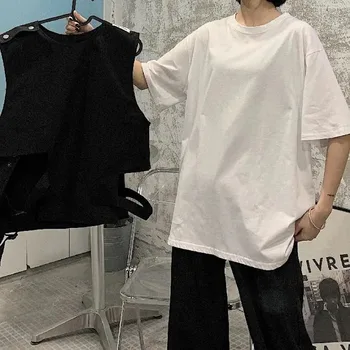 T-shirt vasaros 2020 naujas Harajuku stilius trumparankoviai nereguliarus tamsiai vest dviejų dalių mados apvalios kaklo kostiumas vyrams ir moterims banga