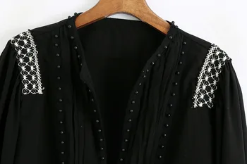 Vintage V Kaklo Trumpos Palaidinukės Moterims Mados Prarasti Duobute Black Marškinėliai Moterims, Elegantiškas ilgomis Rankovėmis Viršūnes Moterų Ponios blusas mujer