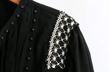 Vintage V Kaklo Trumpos Palaidinukės Moterims Mados Prarasti Duobute Black Marškinėliai Moterims, Elegantiškas ilgomis Rankovėmis Viršūnes Moterų Ponios blusas mujer