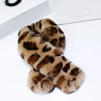 Real Rex Triušio Kailio Apykaklė-Šalikas Moterims Išlaikyti Šiltas Sustorėjimas Kailio Spalvinga Leopardas Spausdinti Kryžiaus Žiemos Skara