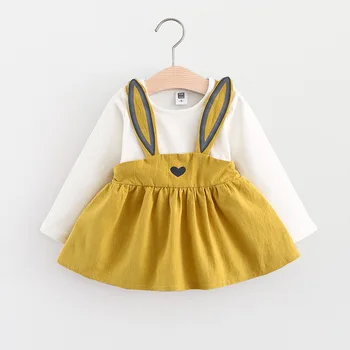 Rudenį naujų korėjos versija, vaikų drabužiai, mergaičių mielas triušis ausis, suknelė, kūdikių princesė suknelė.