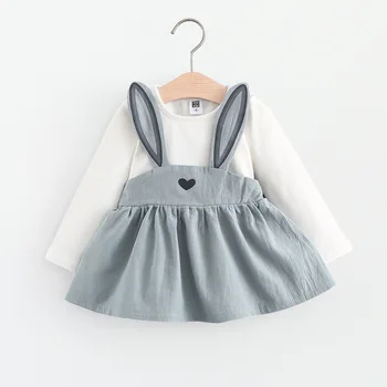 Rudenį naujų korėjos versija, vaikų drabužiai, mergaičių mielas triušis ausis, suknelė, kūdikių princesė suknelė.