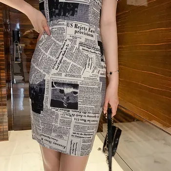 Laikraščio Spausdinimo Trumpas Rankovės Wrap Suknelės Moterims Off Peties Seksualus Tvarstis Suknelė 2020 summe pynimas moterų mini suknelė plius dydis