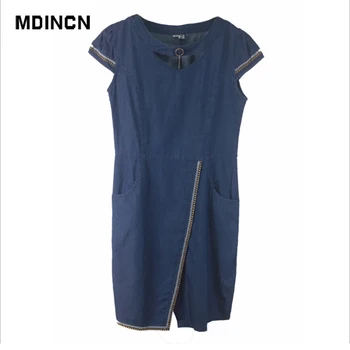 MDINCN Karšto pardavimo 2020 naujas vasaros džinsinio audinio suknelė moterims prarasti mados jean suknelė lady slim trumpomis rankovėmis plius dydis