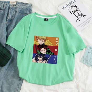 Kimetsu nr. yaiba demon slayer marškinėliai moterims grafinis viršuje Japonų anime marškinėlius harajuku kawaii streetwear Visą Medvilnės marškinėliai