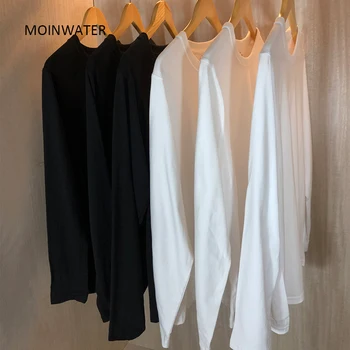 MOINWATER Naujas Moterų Atsitiktinis ilgomis Rankovėmis marškinėliai Lady Medvilnės marškinėliai Moteriška Minkštas Juoda Balta Bazė Tees Viršūnes MLT2017