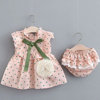 Baby girl drabužiai nustatyti 2020 m. kūdikių vasaros nustatyti Polka Dot lankas-line suknelė + Haremo Kelnės bamblys medvilnės apranga