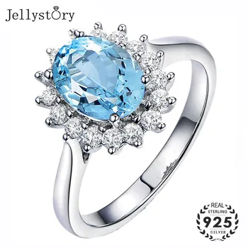 Jellystory prabanga ovalo formos 2c topazas brangakmenio pakabukai, žiedai S925 sterlingas sidabro papuošalai moterims, vestuves wholeslae žiedas