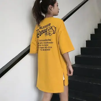 Vasaros Mielas laiškas spausdinimo T-shirt korėjos Stiliaus trumpomis Rankovėmis tee Viršūnes harajuku Kawaii Prarasti geltona ilgai marškinėlius moteriški marškinėliai