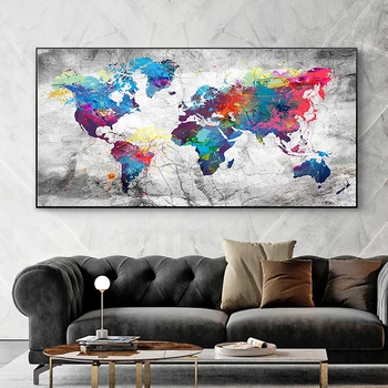 Spalvinga Pasaulio Žemėlapį, Drobė, Tapyba, Plakatų ir grafikos Abstraktaus Pasaulio Žemėlapyje Sienos Nuotraukas Kambarį Dekoro Neįrėminti