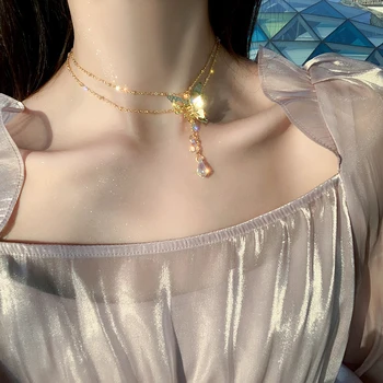 Korėjos Naujo Dizaino Bižuterijos Perdėtas Auksinių Smart Drugelis Kristalų Pakabukas Aukso Elegantiškas Moteris Clavicle Karoliai