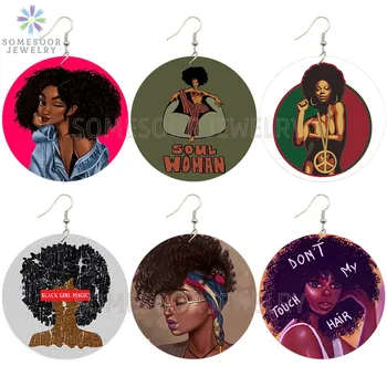 SOMESOOR Sielos Moteris Black Girl Magic Afrikos Mediniai Lašas Auskarai Afro Natūralių Plaukų Dizainas, Spausdinami Medienos Papuošalai Moterims, Dovanos