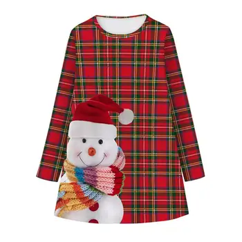 2020 Naujas Žiemos Mados Mergaičių Suknelės Vaikų Kalėdų Pledas Sniego Spausdinti Rudenį Ilgomis Rankovėmis Mergaitėms, Drabužiai Vaikams Suknelė