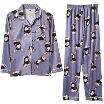 Karšto atvartas stiliaus pižama moterims, pavasarį ir rudenį megztinis ilgomis rankovėmis, kelnes animacinių filmų ms leisurewear tinka Moterų pižama