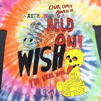 19SS Astroworld Kaktusas Scott Travis Sicko Tee marškinėliai Vyrams, Moterims, 1:1 Aukštos kokybės Kaklaraištis dažyti Hip-Hop t-shirts
