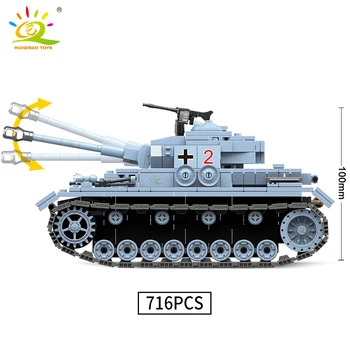 HUIQIBAO 716pcs Karinis Tankas Panzer IV Modelis Blokai 3 Armijos Kareivis WW2 Ginklas Plytų Komplektas Miesto Žaislai Vaikams Berniukas