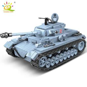 HUIQIBAO 716pcs Karinis Tankas Panzer IV Modelis Blokai 3 Armijos Kareivis WW2 Ginklas Plytų Komplektas Miesto Žaislai Vaikams Berniukas